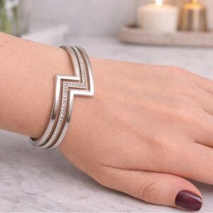 Express Silver Tone Rhinestone Zig Zag Bangle Bracelet